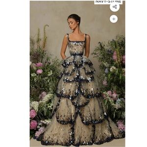 Elegant Navy and Cream Tiered Gown